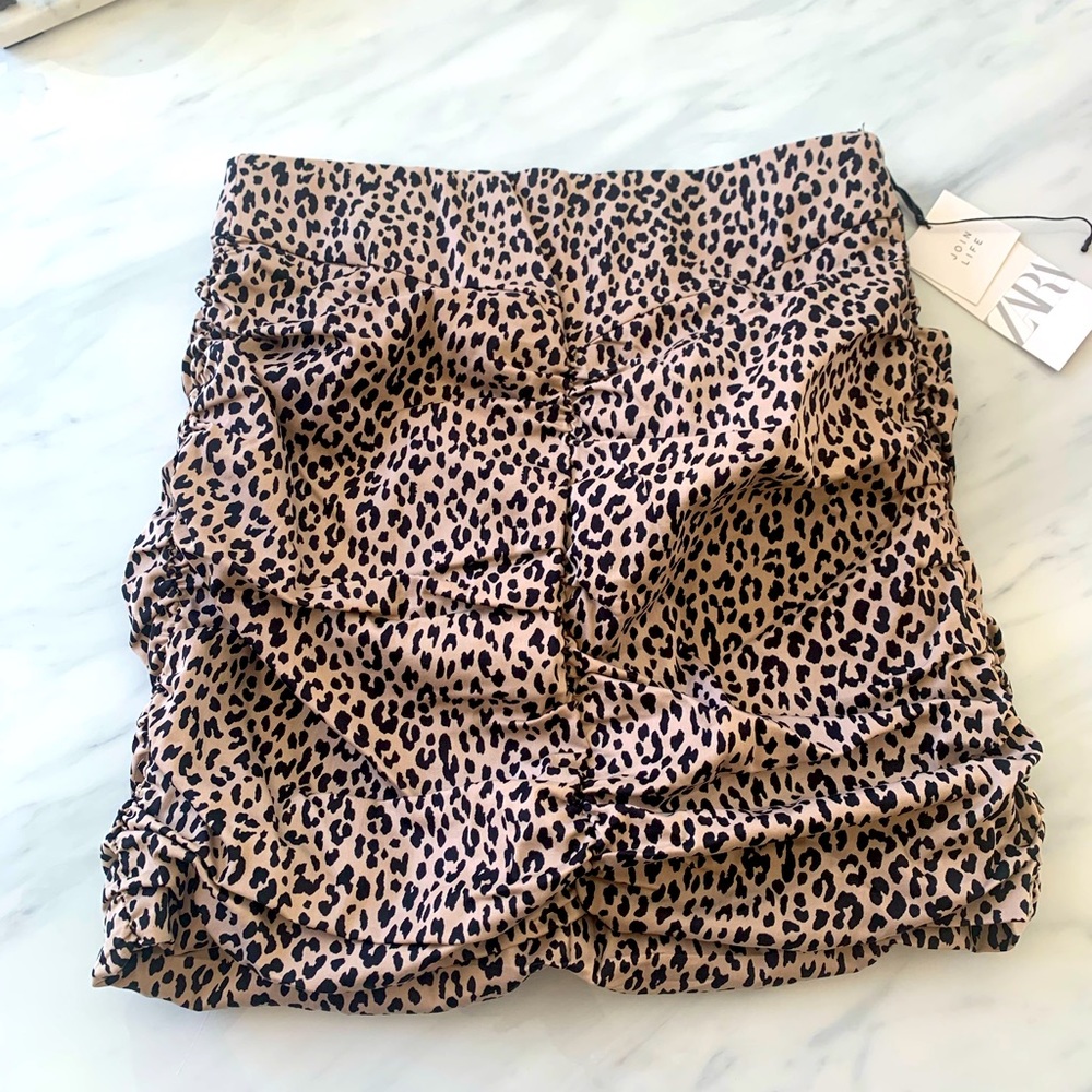 Zara Ruched Leopard Skirt